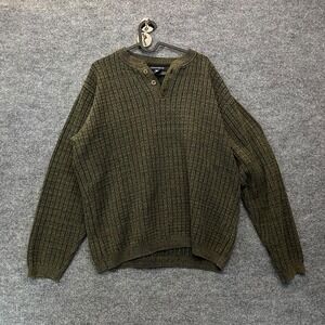 Knightsbridge Henley Sweater Men's Green Waffle Knit Long Sleeve Classic - Large
